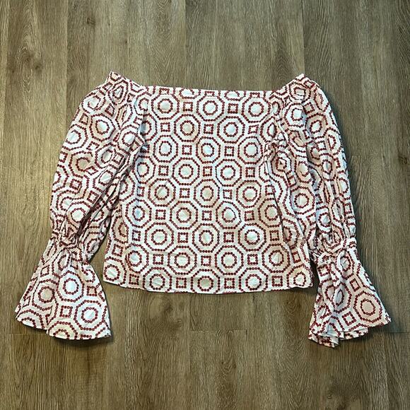 ALEXIS Off The Shoulder Red & White Embroidered Eyelet Top - Picture 1 of 6